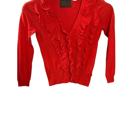 Anthropologie Guinevere Roaming Frills Ruffle Cardigan XS Orange Button Front - Picture 3 of 8